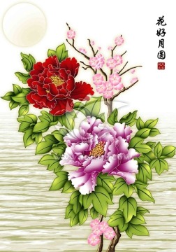 花好月圆艺术玻璃壁画高清画手绘