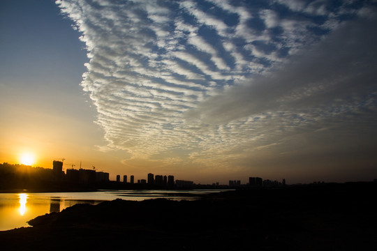 松雅湖日落夕阳剪影