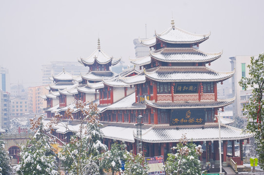 恩施风雨桥雪景