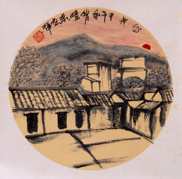 寫意山村畫