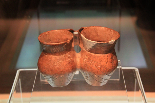 古文物陶器陶制品蚕纹双联陶罐
