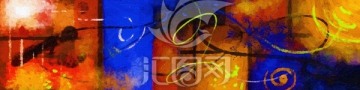 酒店工裝抽象油畫色塊動感床頭畫