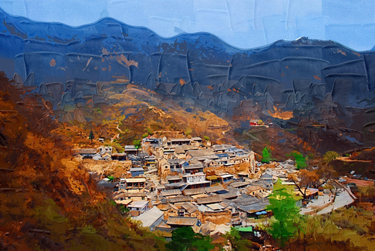 爨底下村風(fēng)景油畫