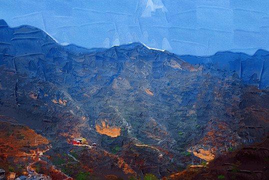 爨底下村風(fēng)景油畫