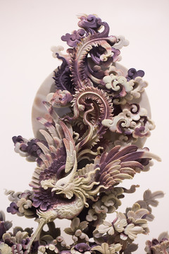 紫袍玉带石雕 凤戏牡丹 凤凰