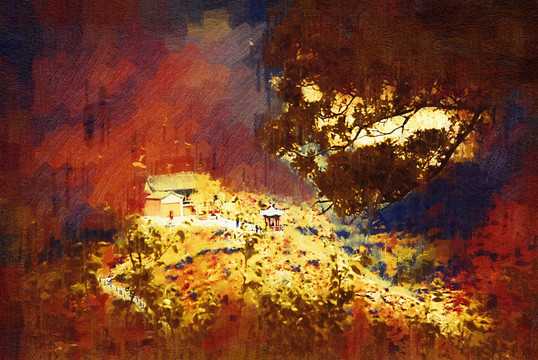 爨底下村風(fēng)景油畫