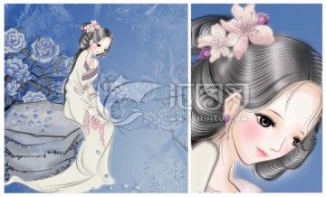 水墨古装美女插画封面图片