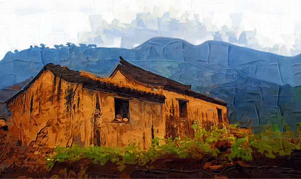 爨底下村風(fēng)景油畫