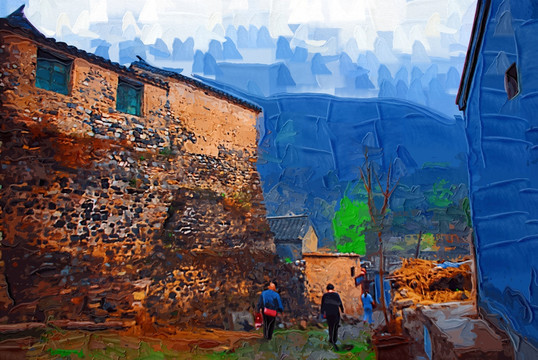 爨底下村風(fēng)景油畫