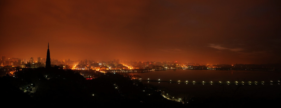 杭州西湖夜景与城市全景图 高清