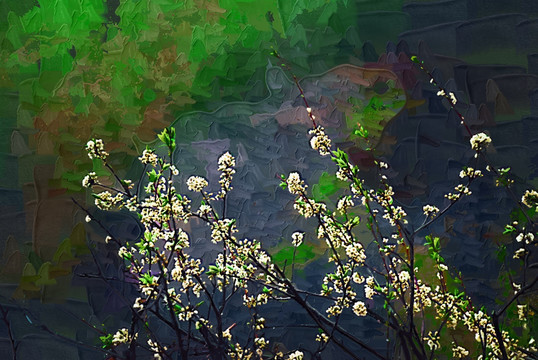 桃花油畫