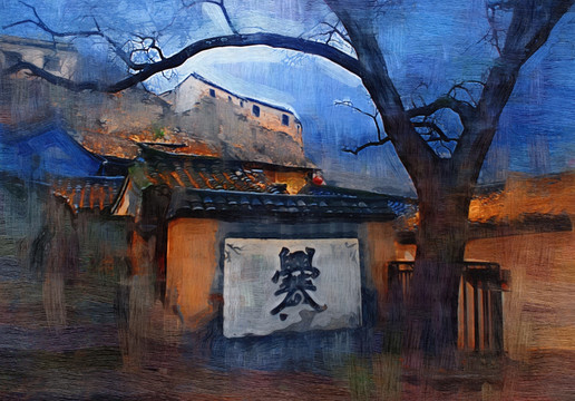 古建筑油畫裝飾畫