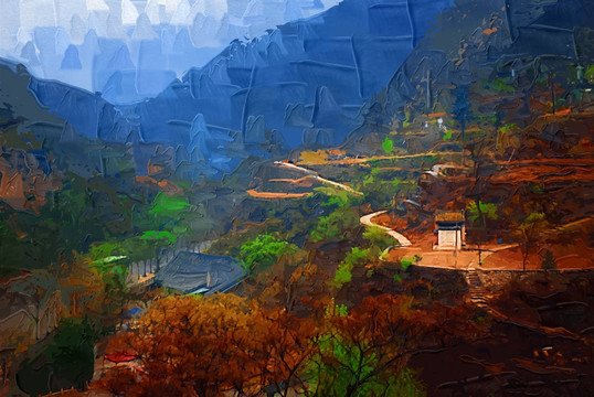 爨底下村風(fēng)景油畫