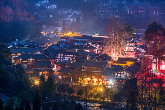 青城后山泰安古镇夜景