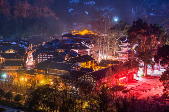 青城后山泰安古镇夜景