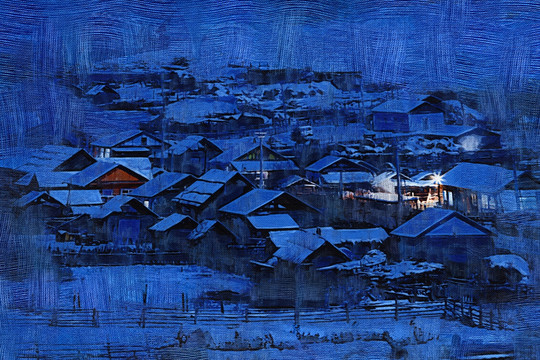 電腦畫(huà) 雪村之夜
