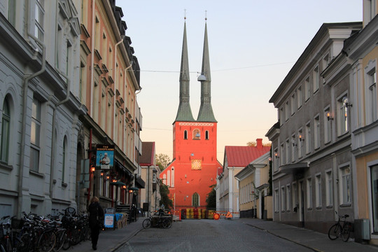 瑞典风光vxjo瓦库市双塔教堂