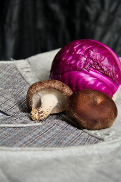 香菇紫甘蓝静物摄影