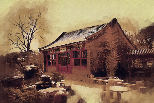 復古風景油畫 建筑