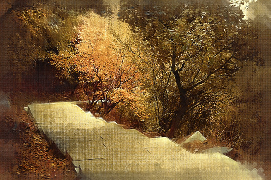 油畫 山路
