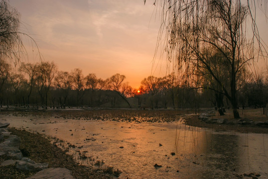 湖畔夕阳