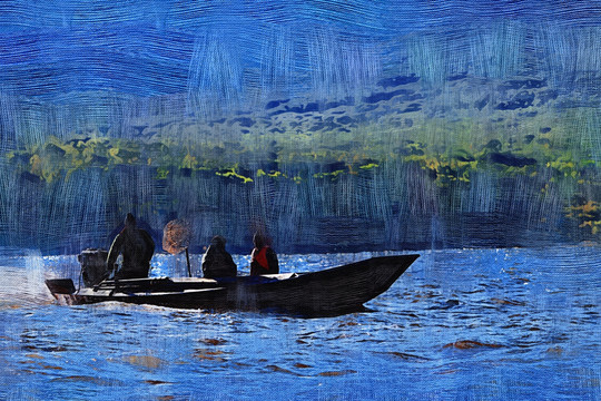電腦油畫(huà) 打漁船