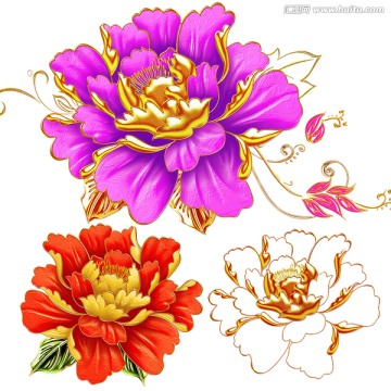 手繪立體華麗牡丹花卉