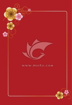 矢量桃花 金色桃花 紅色背景