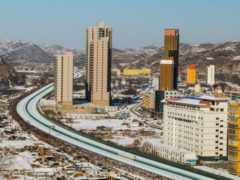 小镇风光 雪景