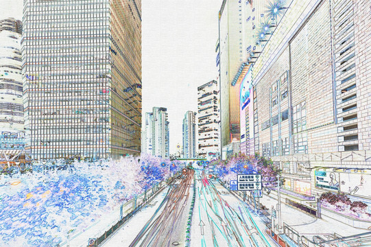 上海浦東新區(qū)彩色線描