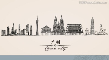 廣州城市線(xiàn)描圖