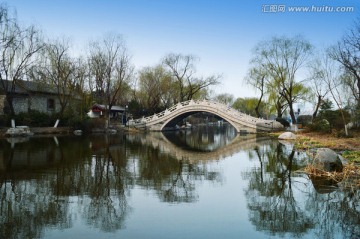 公园拱桥 流水 大明湖