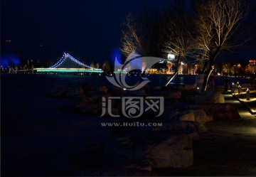 北京延庆夜景妫水河和桥