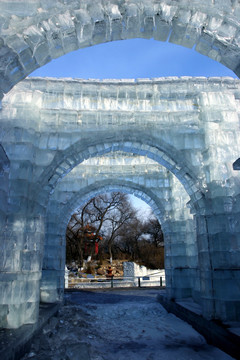 哈尔滨 松花江江畔 冰灯 冰雪