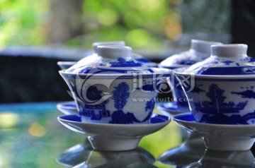 青花瓷 盖碗茶杯