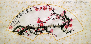 國(guó)畫紅梅扇面