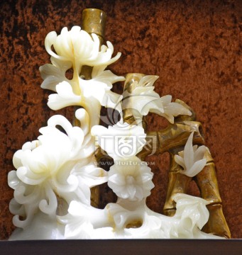 花与竹子玉石雕刻