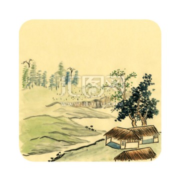 山村雨后 山水画