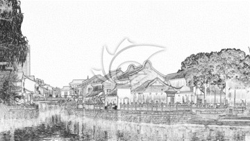 蘇州古鎮(zhèn)線描圖