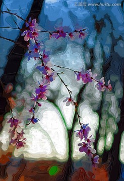 桃花油畫