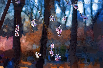 桃花油畫