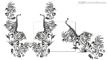 矢量老虎 矢量花卉