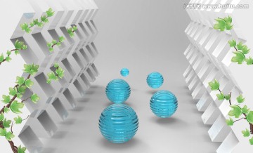 新款3D空間壁畫 綠葉