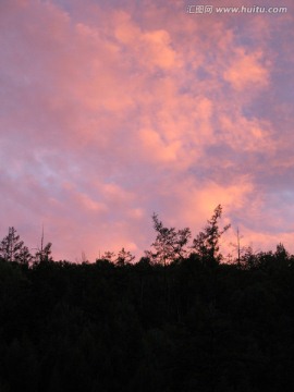 五彩的夕阳红溢满林海