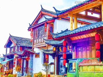 古鎮(zhèn)無框畫 裝飾畫