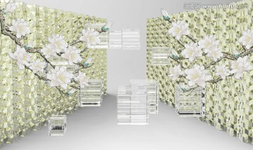 新款冰晶空間背景墻 玉蘭花開(kāi)