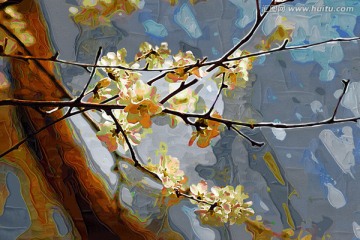 桃花油畫