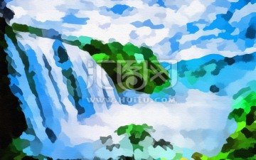 油畫瀑布