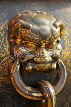 北京故宫铜缸狮头特写