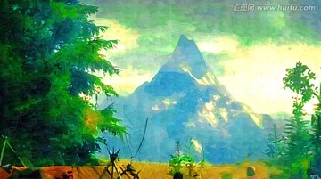 山峰风景油画